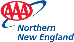 AAA logo with a red oval and blue swoosh above the text Northern New England in blue font, capturing the spirit of “walk & roll” across the region.
