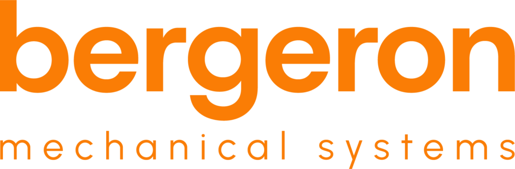 Orange text reads “bergeron mechanical systems” on a light background, with “walk & roll” subtly integrated into the design.