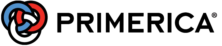 Primerica logo with interlocking blue, red, and black rings next to the word PRIMERICA in bold text, symbolizing strength and unity as you walk & roll towards your financial goals.