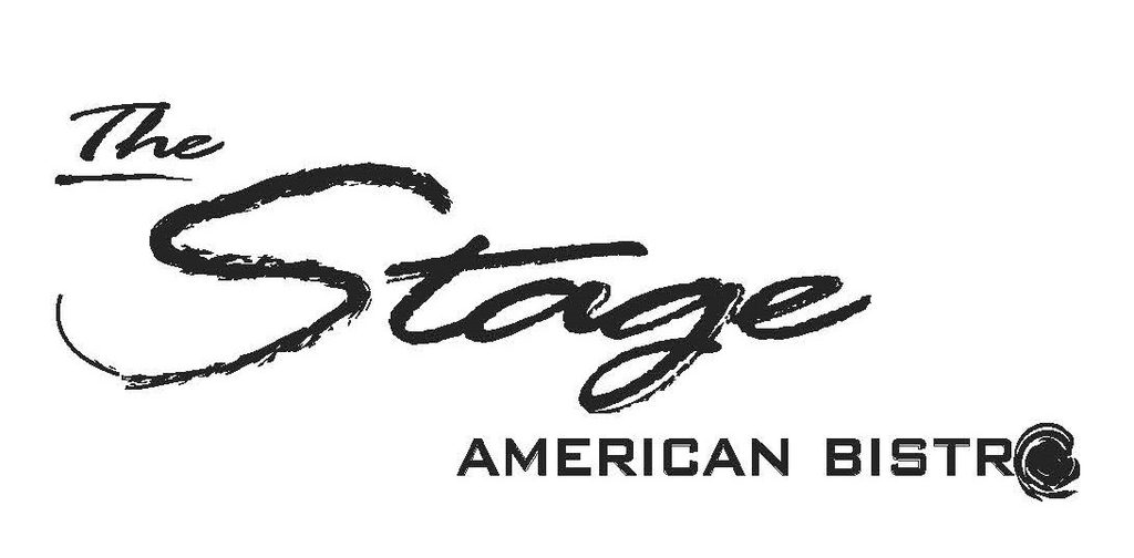 Logo reads The Stage American Bistro with artistic script and a small circular design element, evoking a chic ambiance where guests are invited to “walk & roll” into an unforgettable dining experience.